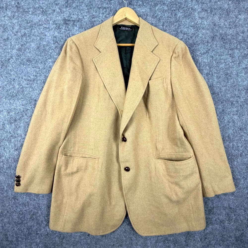 Vintage Grieco Blazer Sport Coat Mens Large Beige Single Breasted Notch Lapel